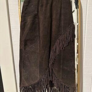 90’s Asymmetrical Fringed Dark Brown Skirt